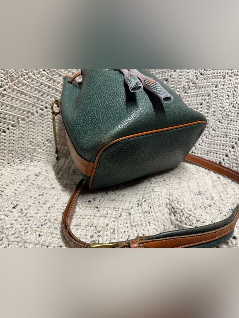 Vintage Dooney & Bourke Fir Green Drawstring Bucket Bag - Picture 5 of 12